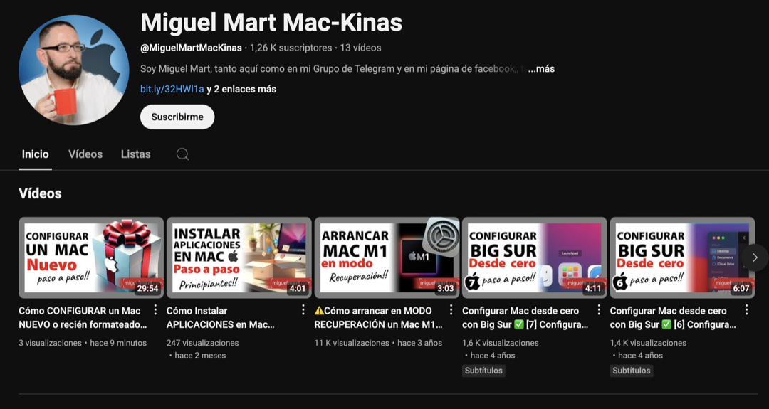 vo Canal de YouTune solo sobre Mac de Miguel Mart