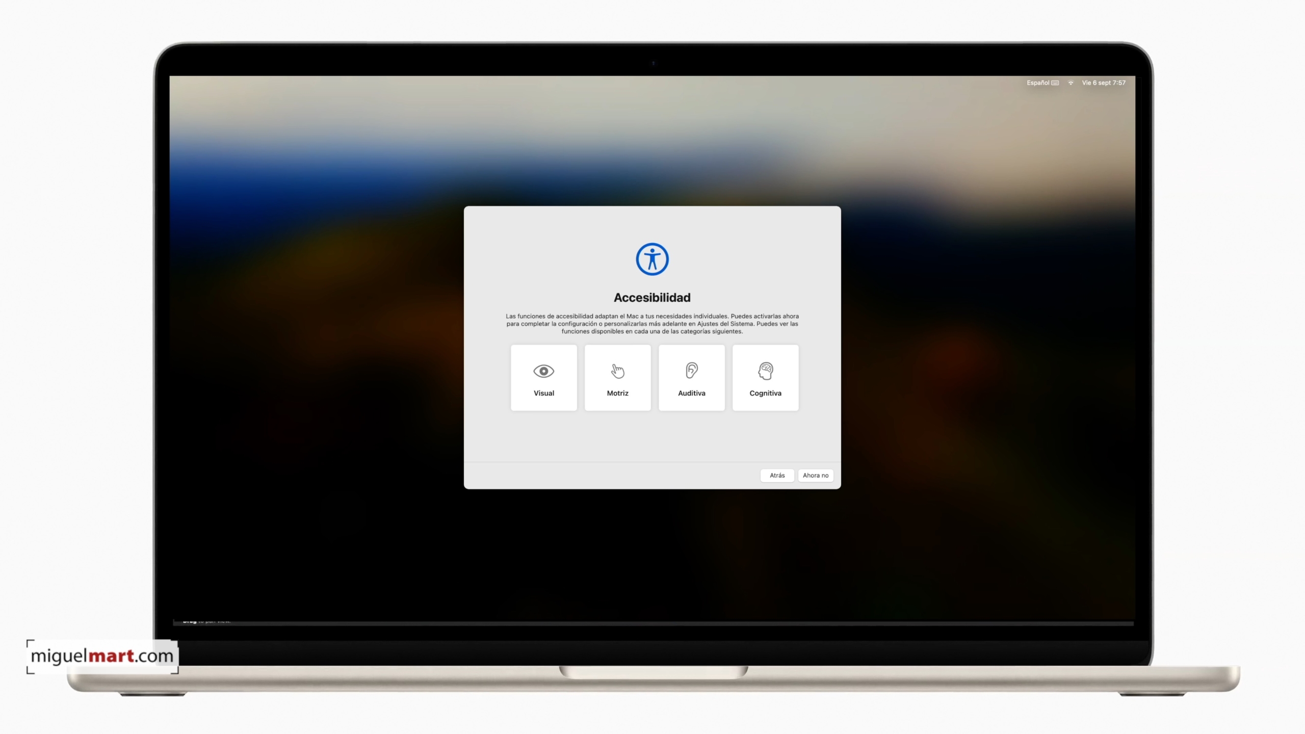 Pantalla de configuración de accesibilidad en un Mac nuevo